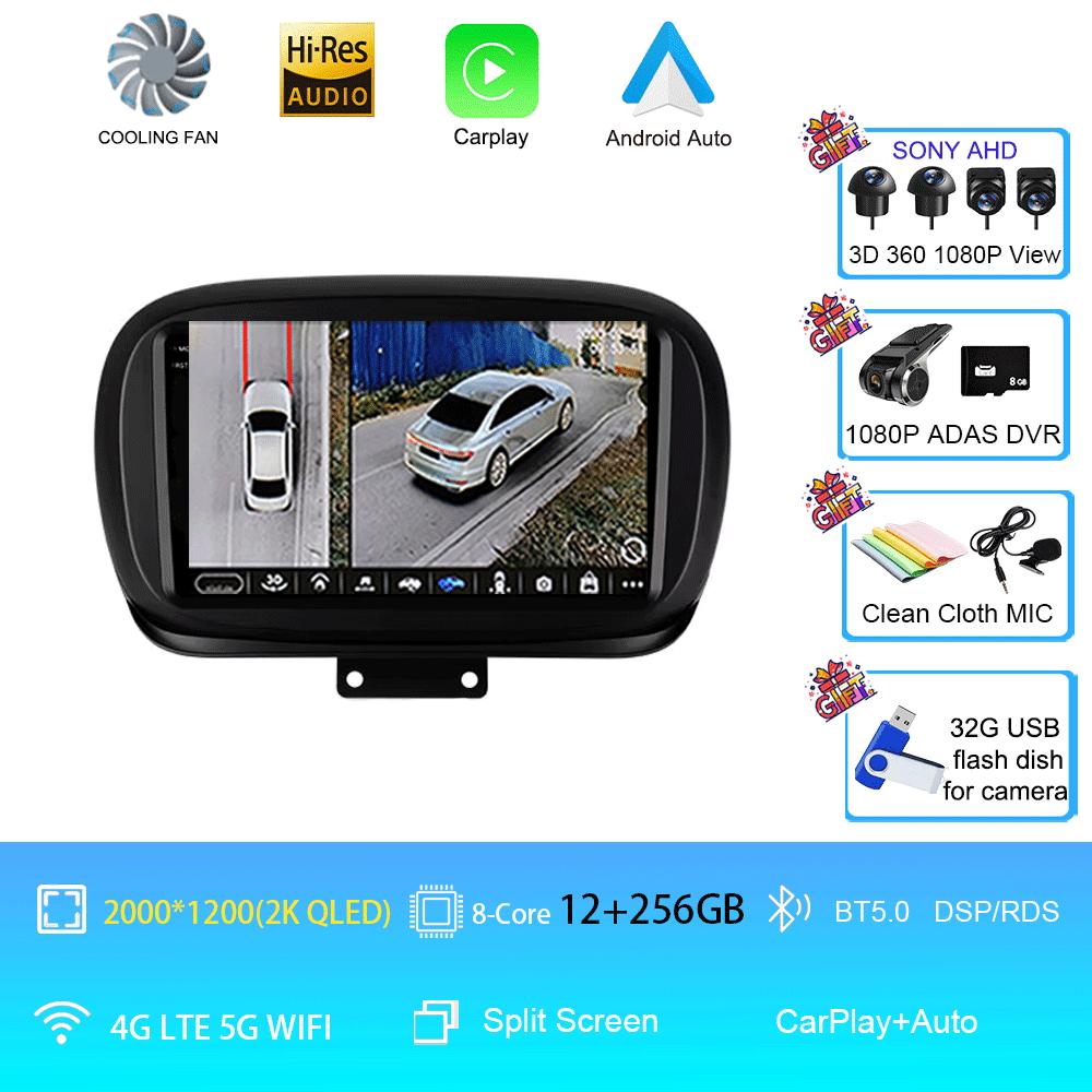 Car Radio Android 14 For Fiat 500X 2014 - 2020 Multimedia Video Player GPS Navigation Wireless Carplay+Auto Stereo QLED HeadUnit