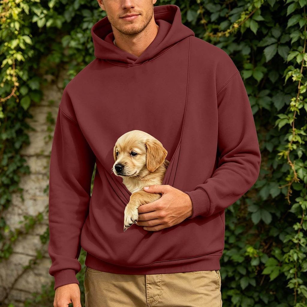 Men's Hooded Sweatshirt Loose Fit Long Sleeve with Large Front Pocket and Pet Pocket