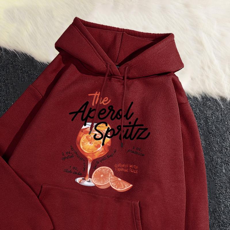 

Winter Womans Hoodie The Aperol Spritz Retro Cocktail Printing Sweatshirt Loose Pocket Warm Fleece Pullover Kawaii Sportswear S