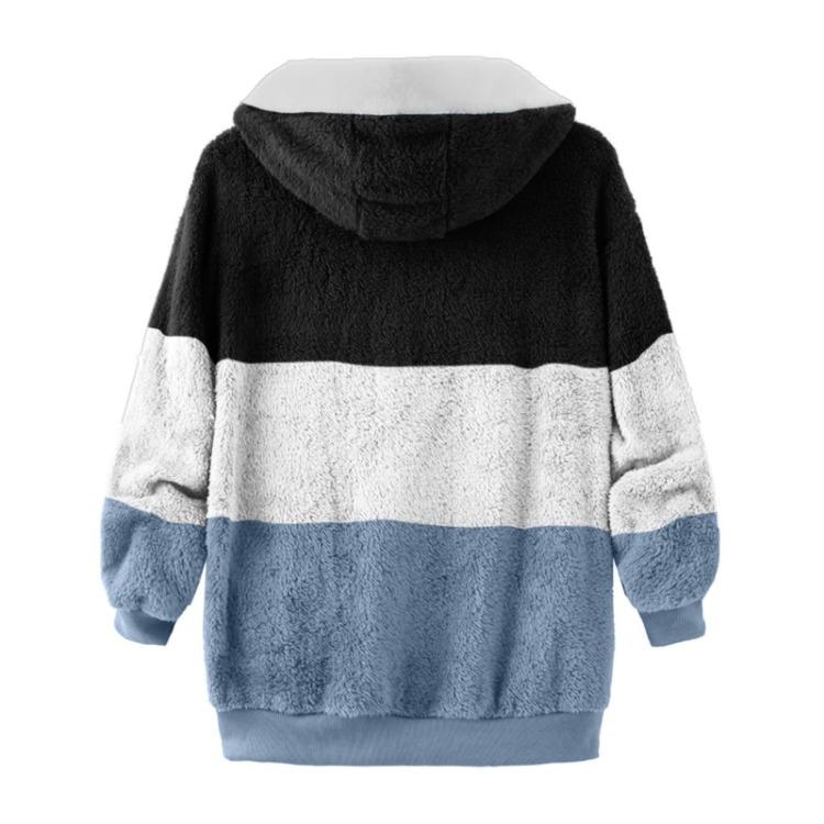Women's Hooded Large Zip Jacket Loose Multicolor Paneled Plush Size