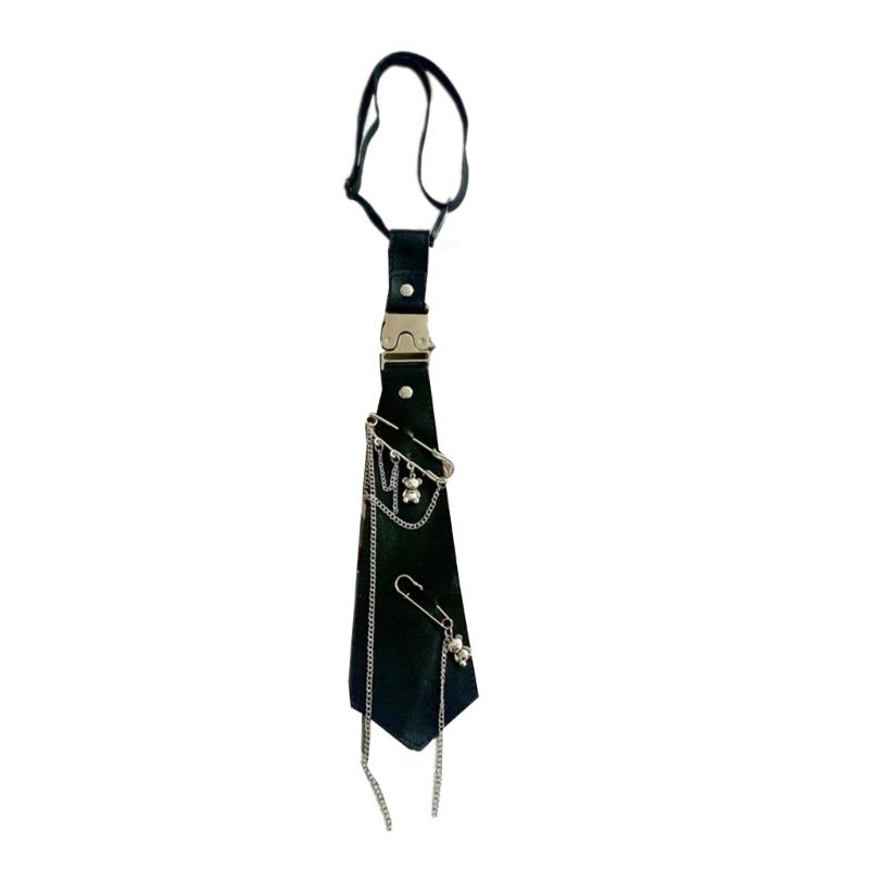 HX6F Punk Pre-tied Uniform Black Ties Metal Chain Girls School Uniforms Accessories JK Preepy Look School Suit чёрный