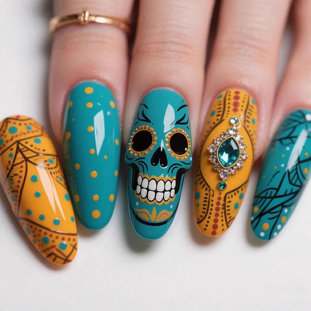 

Skull Rhinestone Halloween Nail Stickers - 24-Piece Set