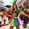Cosplay Brasilianischer Karneval Verkleidung Anzug Pailletten Federn Dreifarbig Kostüm Halloween Party Tanz