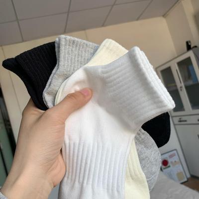 White Socks Cotton Tide Summer Thin Solid Color Black Socks Sports High Rubber Band Summer Cream