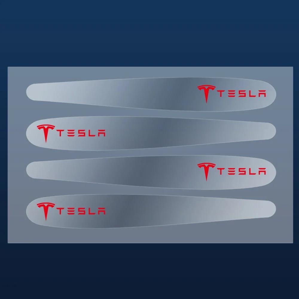 Car Sticker 2025 New Tesla 4/8Pcs Car Door Handle Guard Sticker Door Bowl Badge Auto Accessories For Tesla Model 3 Y S X 2017-20