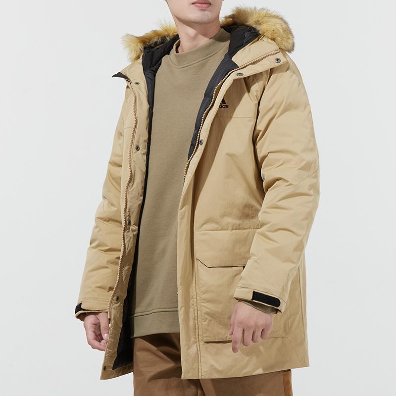 Adidas Long Down Parka With Hood Men Outerwear Brown H20766