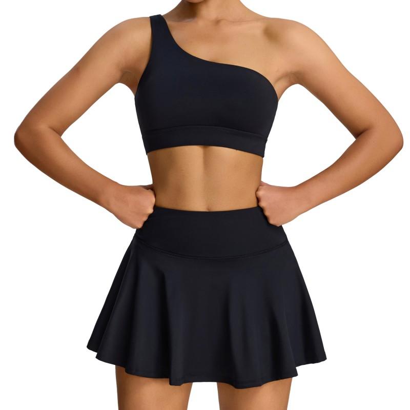 Womens Sport Skort Set With Built-in Bra Top Tennis Running Yoga Fitness Workout