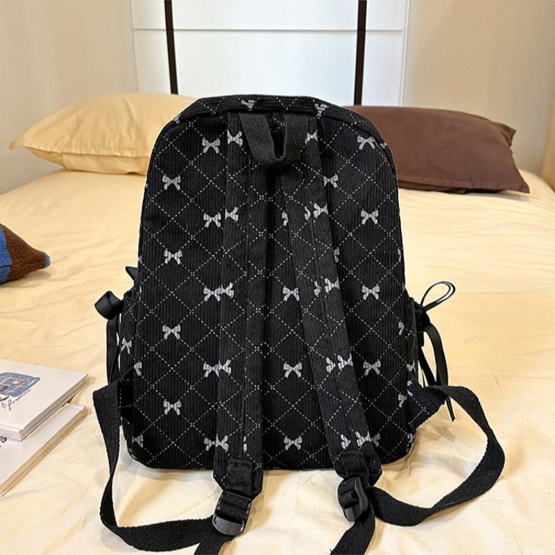 Corduroy Bow Backpack for Female College Students, Versatile Backpack for High School and Middle School Fashion Cute and Large