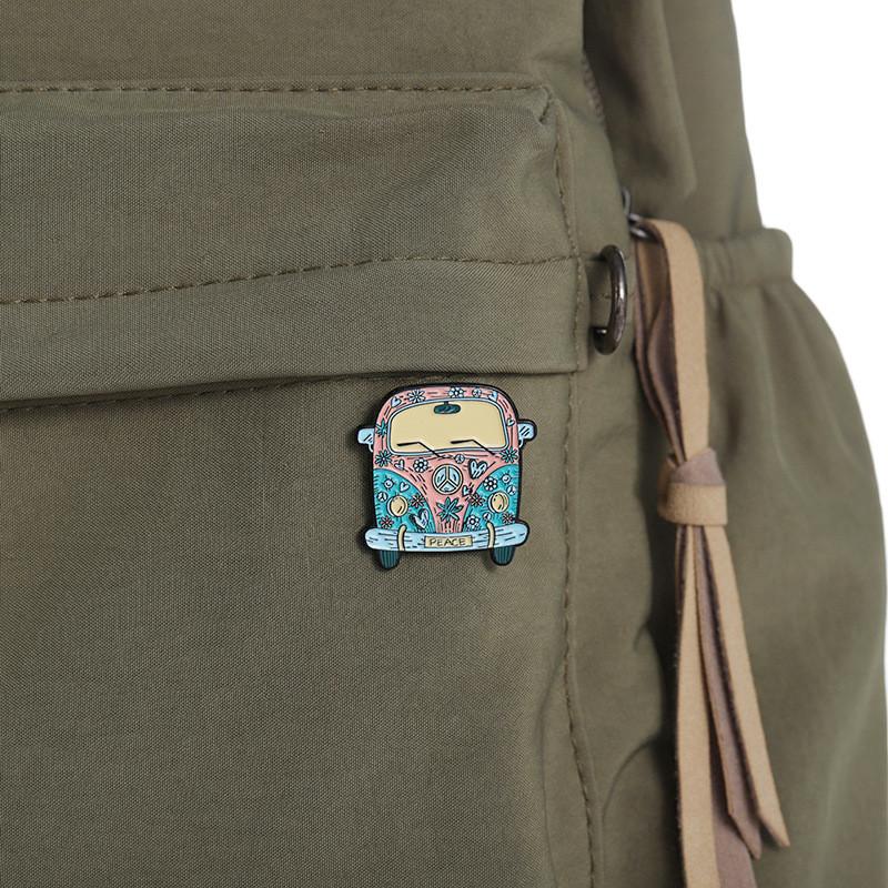 Creative Cartoon Car Alloy Badge Cute Colorful Travel Bus Brooch Fashionable Accessory For Bags And Clothing