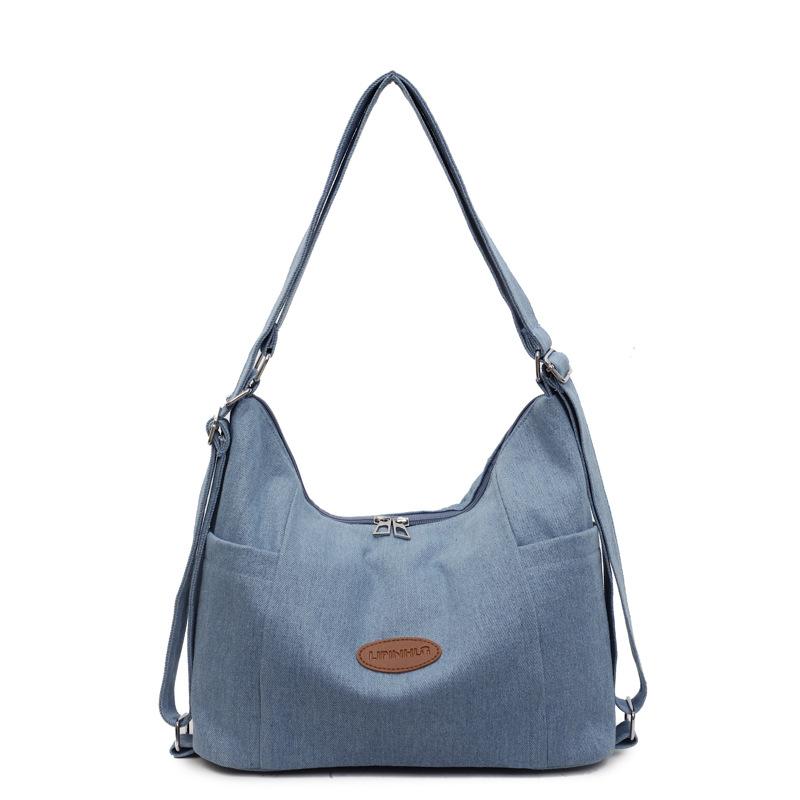 

Denim Large Capacity Crossbody Bag Women s Shoulder Tote Bag Three-use Backpack синий