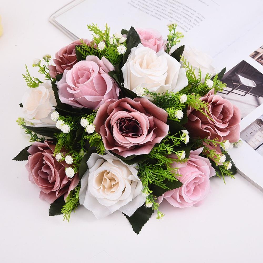 Elegant Polyester Fabric Artificial Rose Flower Simulation Hand Holding Flower Ball Simulation Flowers Home Party