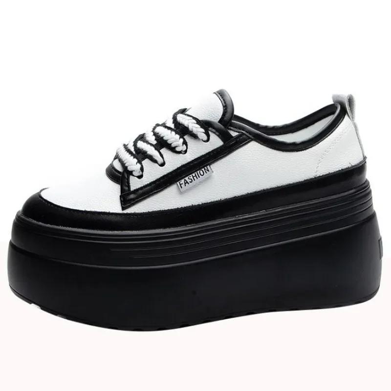 Fashion Top quality 8cm Cow Genuine Leather Spring Casual Chunky Sneakers Women Vulcanize Shoes Wedge Platform Wedge Comfy Pumps Autumn