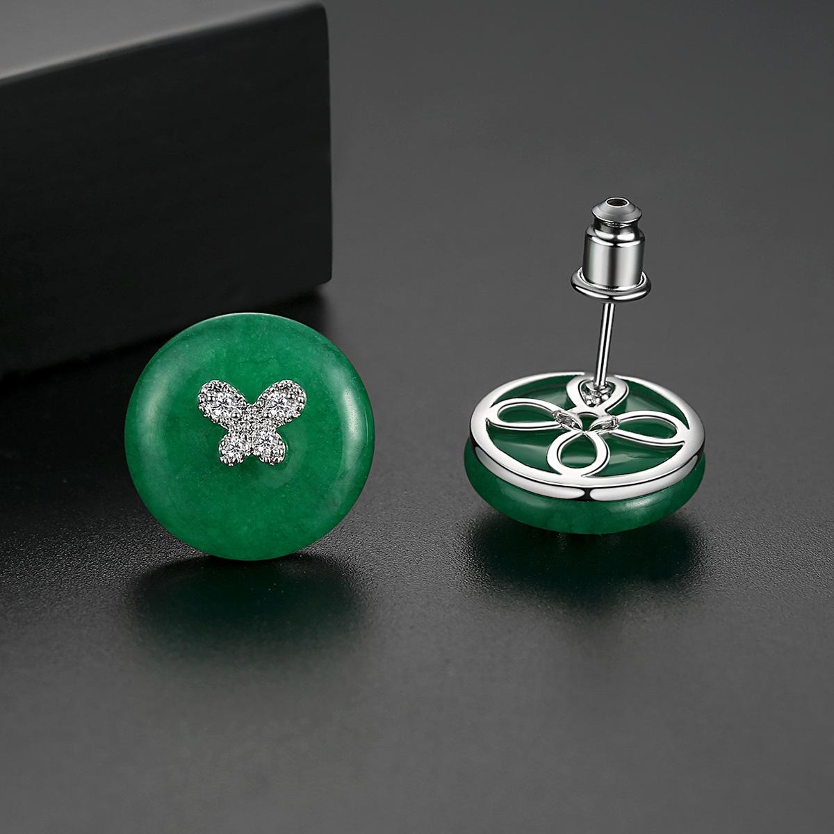 Большие круглые серьги-гвоздики WWJ высшего качества с зеленым фианитом для женщин — фото 3