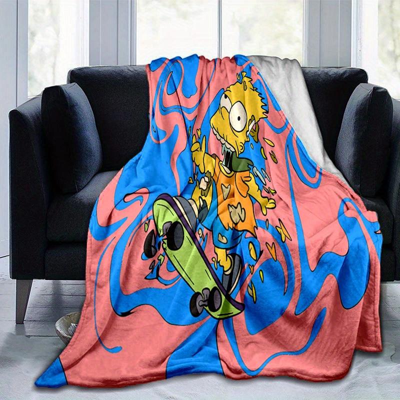 Koc z kreskówki Simpsonowie, Krótki pluszowy, uroczy, ciepły koc, Dekoracja domu w salonie, Sofa, Cztery pory roku, Podróż