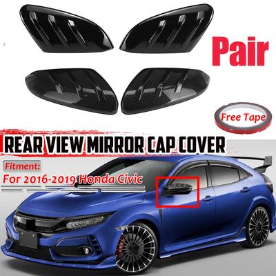 Pair Car Rearview Mirror Cover Glossy Black/Carbon Fiber Side Door Mirror Cover For Honda Civic 10th 2016 2017 2018