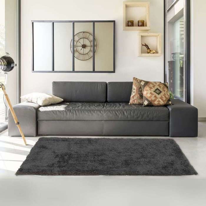 Tapis à poils longs toucher laineux anthracite 120x170