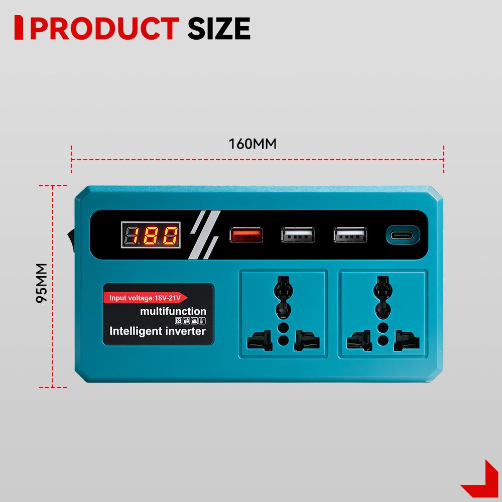 ONEVAN Invertor de Putere 300W DC 18V-21V la AC 220V Invertor cu Baterie Litiu cu Port de Încărcare USB Dublu Pentru Pini Baterie Makita 18V