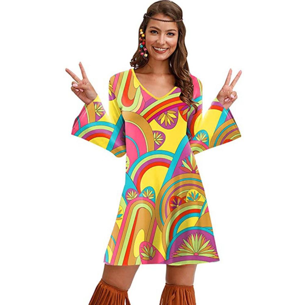 70s Hippie Halloween Printed Women's Dress