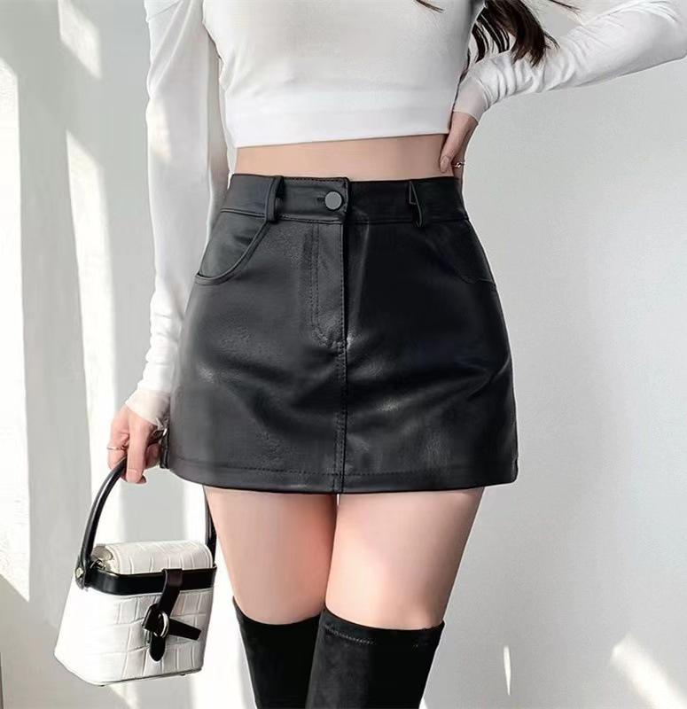 

Petite Women s High Waist Brown Leather Midi Skirt Set: Bodycon & A-Line Styles for Spring/Autumn, XS. L чёрный