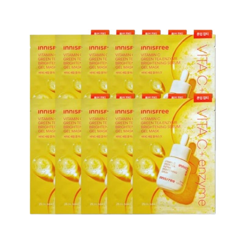 Innisfree Vitamin C Serum Gel Mask 25ml × 10Sheets | Brightening & Dark Spot Care Sheet Mask Set