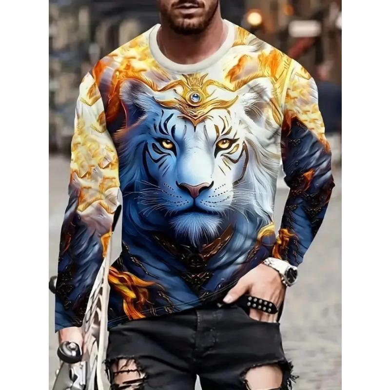 Men's Casual Daily Long-sleeved T-shirt, with Fashionable Printed Design, a Comfortable and Casual Top That Can Be Machine Washed