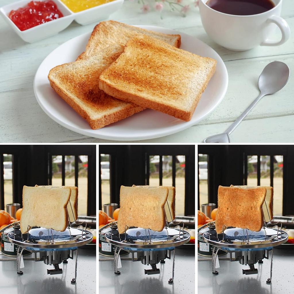 Camping Toaster for Gas Stove – 4-Slice Stainless Steel Stovetop Bread Toast Rack for Outdoor Cooking, Hiking, BBQ, and Picnics – Compact and