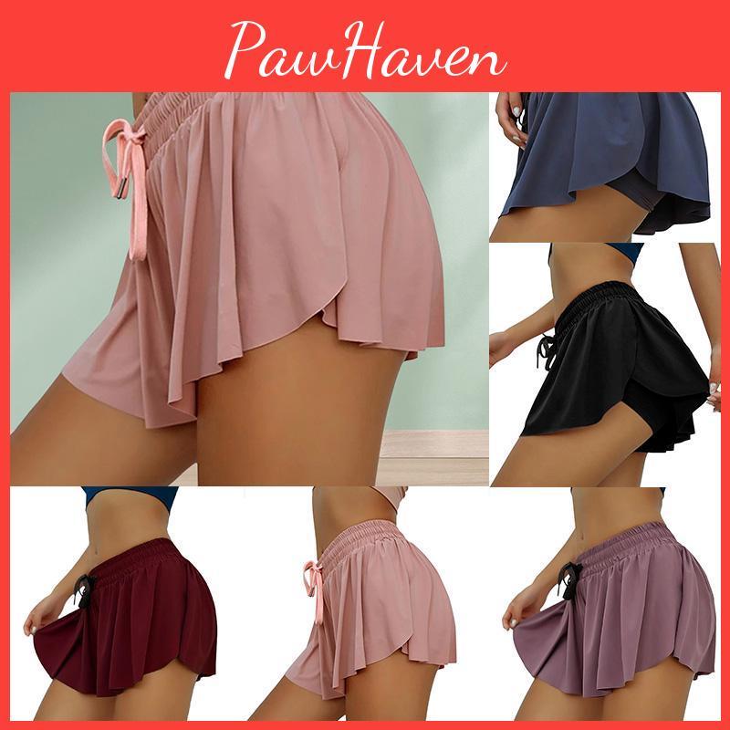 Antiglare Fake Waist Elastic Women Two Piece Shorts Beach Loose Chiffon Summer Casual Yoga