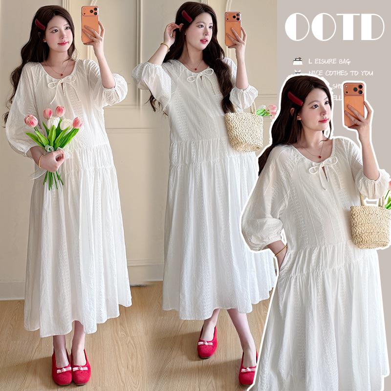 2026 Spring/Summer Fresh French Embroidery Maternity Dress - New Korean Style, Loose, Sweet Belly-Covering Skirt 2XL