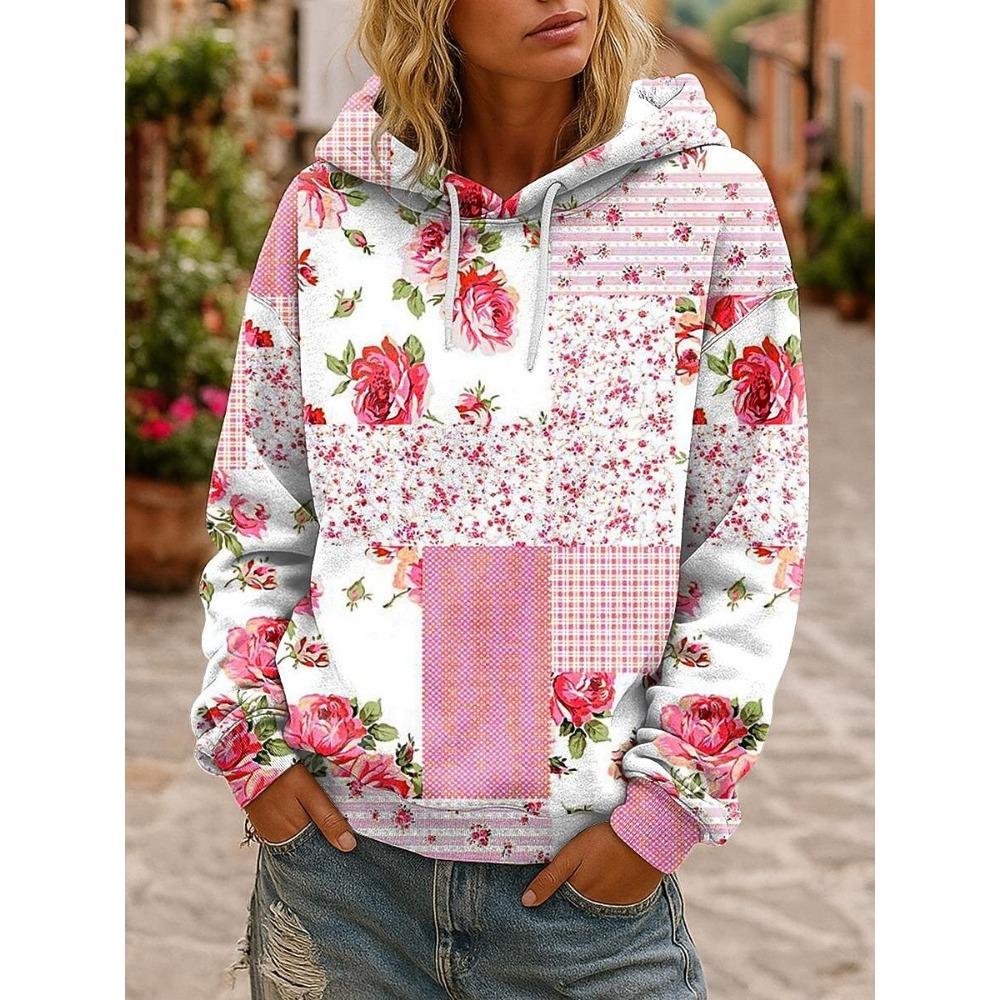 Fashion Women's Hooded Print Floral Graphics Casual Sweatshirt Pullovers Streetwear Clothing Fall Winter