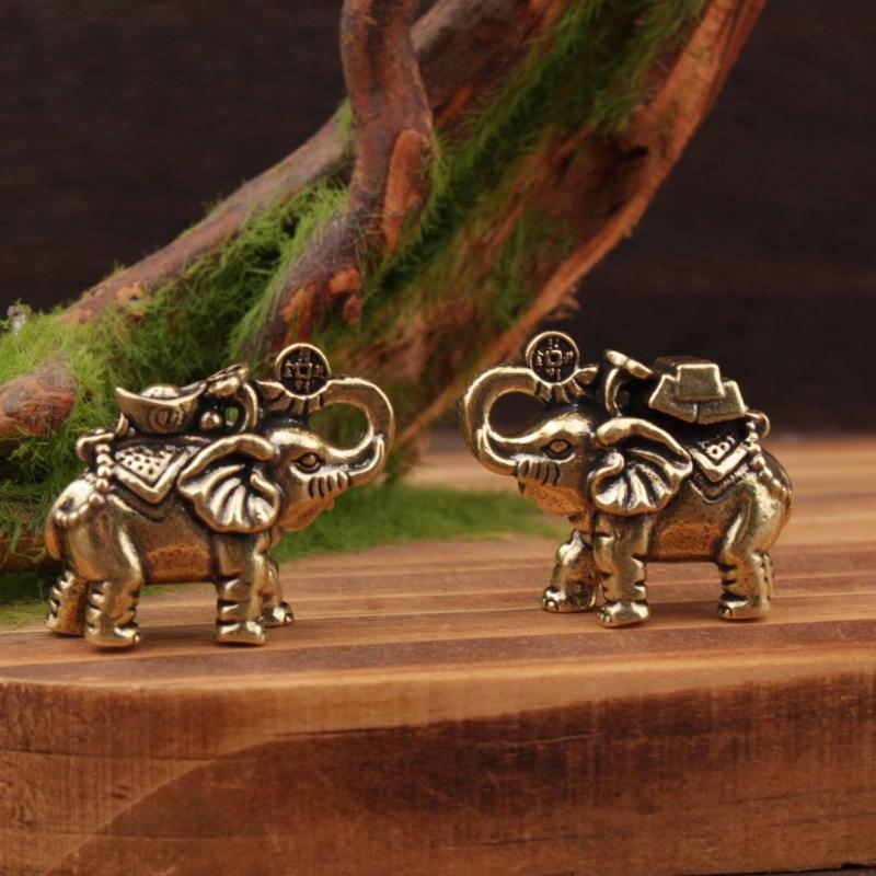 Brass Ingot And Gold Brick Lucky Elephant Figurine - Chinese Auspicious And Wealth-Bringing Home Living Room Craft