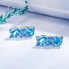 2026 Diamond-encrusted Sea Blue Zircon Earrings Women's European and American Temperament Light Luxury Sea Blue Zircon Earrings Ear Buckle Jewelry