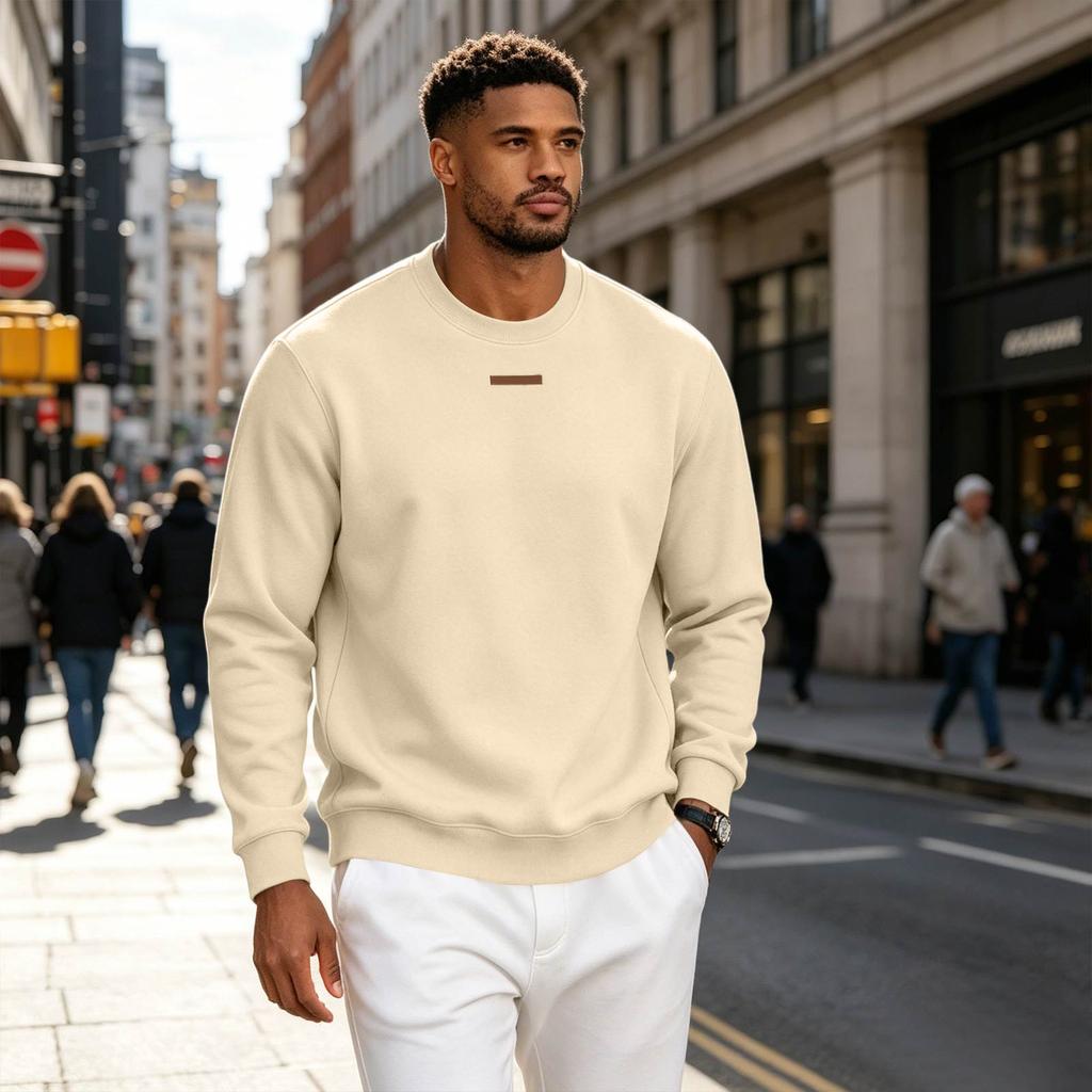 Men's Loose Fit Long Sleeve Crew Neck Sweatshirt Lightweight Fleece Pullover Casual Top for Everyday Wear
