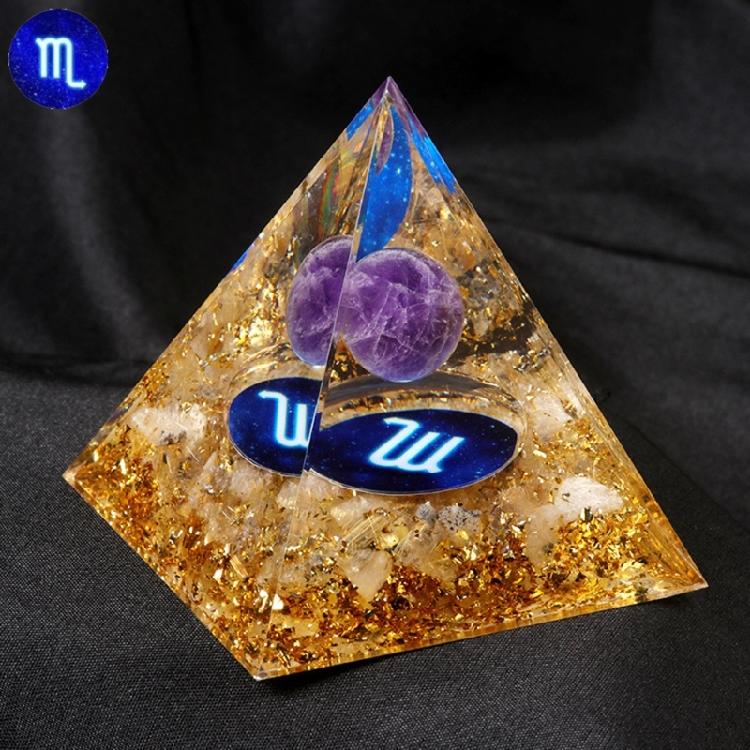 12 Zodiacs Orgone Crystal Pyramid,Amethysts Obsidians Healings Crystals Pyramid Constellations Pyramid for Money Health