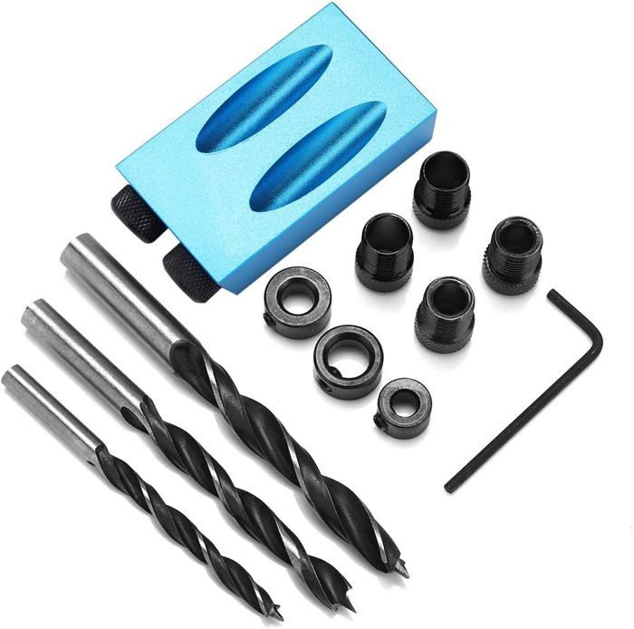 Guide de perçage - OKUMGGYJ - Kit de perçage à 15° - 14 pièces - Alliage d'aluminium - Outil de bois