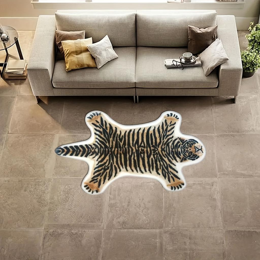 1pc Tiger Print Rug Faux Tiger Fur Non-Slip Mat Area Rug For Home Decor Animal Print Rug Carpet