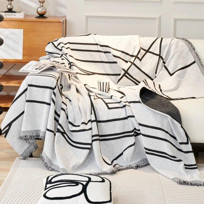 Black Lines Chenille Sofa Cover Cloth Sofa Blanket Cover Full Cover Universal Couch Towel Cover Dust Proof Sofa Cushion Cover