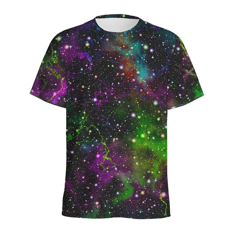 Buntes Galaxie Weltraum Muster T-Shirt Herren Rundhals Kurzarm 3D Gedruckt Universum Sternenhimmel Tees Tops Damen Lockeres T-Shirt