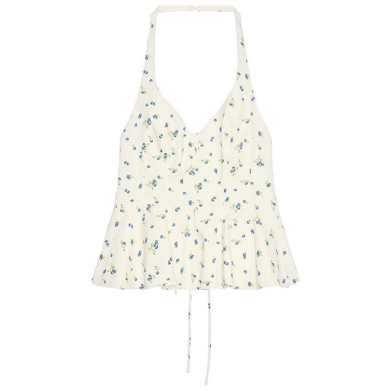 Zaprha 2025 New Arrival Pure Beautiful Flowers Print Poplin Waist-Tight Halter Top Figure-Flattering 3152086