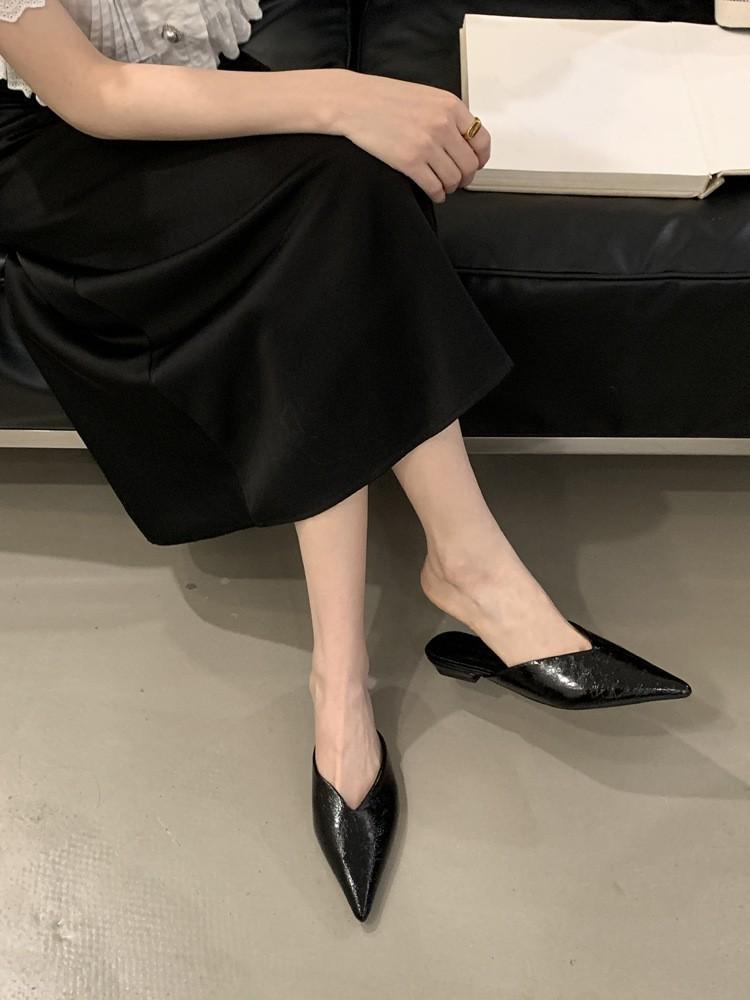 Summer outer wear flat bottom pointed Muller half slippers women's shallow mouth with skirt slippers women's bag head slippers