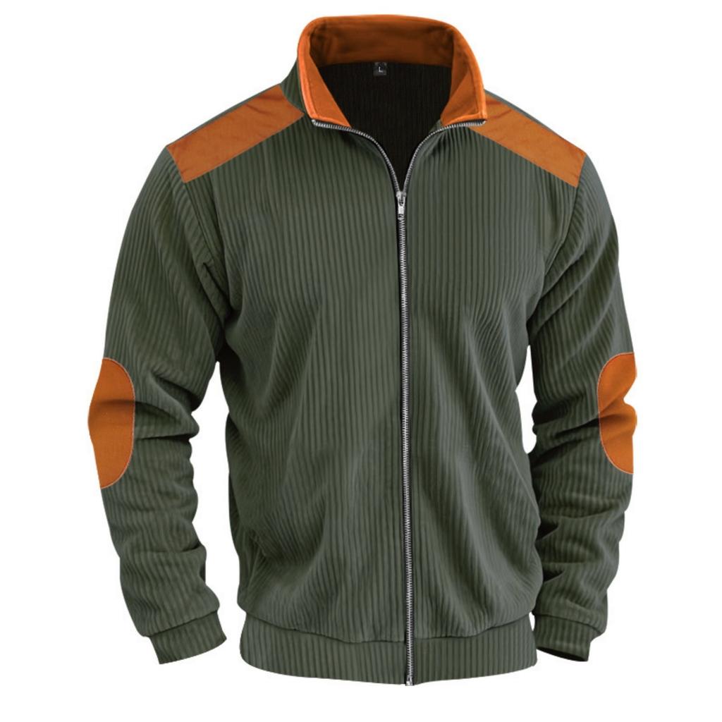 Men's Vintage Corduroy Casual Jacket - Stand Collar Zippered Colorblock Loose-Fit Baseball Jacket