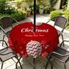 Outdoor Christmas Tablecloth Round Waterproof Oil-Resistant Patio Table Cover Garden Deck Umbrella Hole
