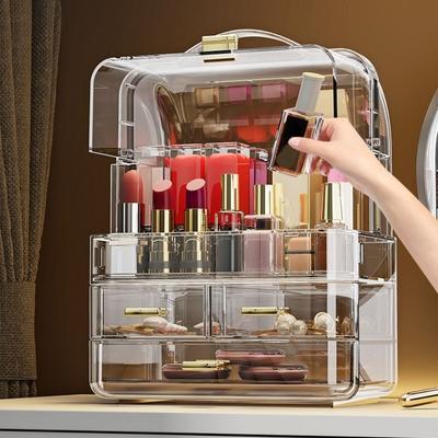 Transparent Makeup Box Dust-proof Multi-functional Desktop Storage Rack Multilayer Large Capacity Makeup Brush Organizer Shelf