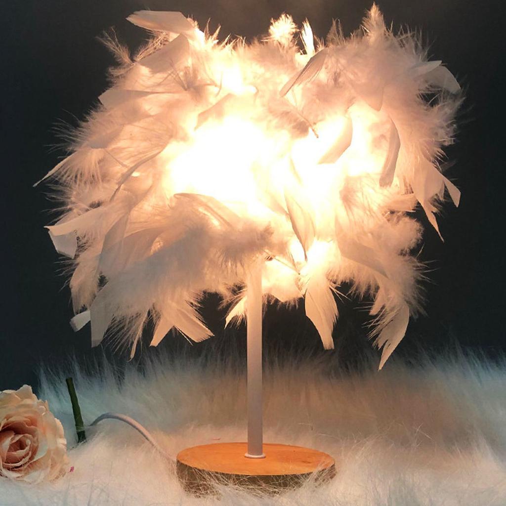 Feather Table Lamp Light Luxury Bedside Lamp Night Light for Bedroom Living Room Party Wedding