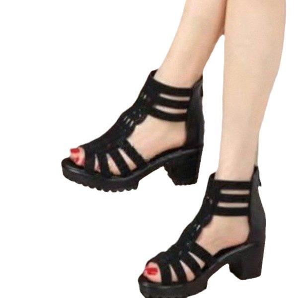 Sandals women's thick heel new non-slip fish mouth medium and high heel women's shoes women's soft-soled open-toe height-increasing cool boots