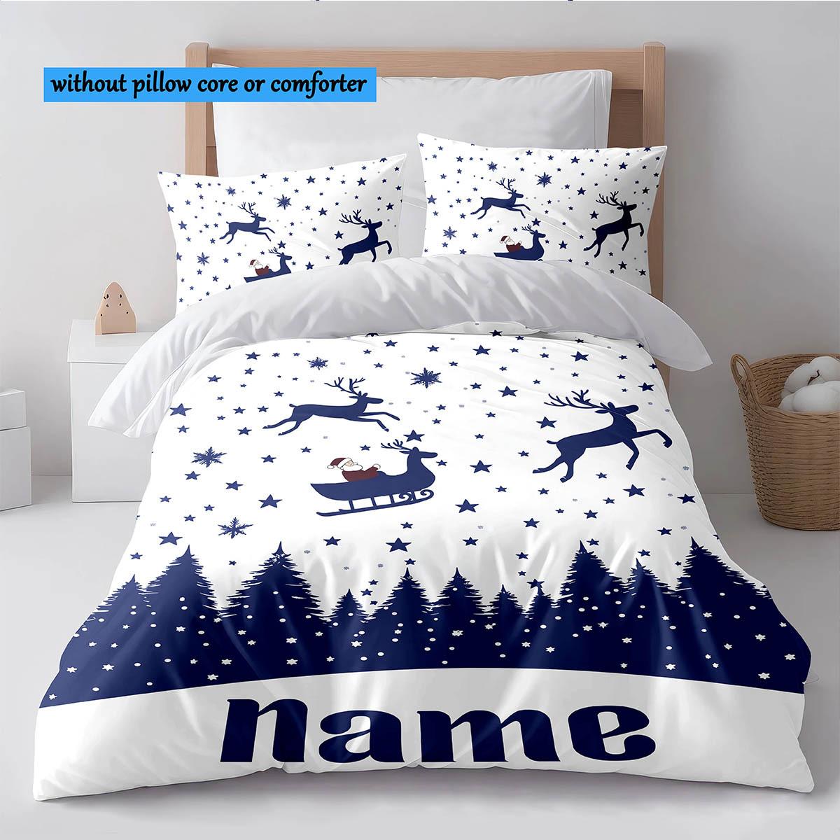 

3D Name Customized Bedding Cartoon Christmas Deer Forest Printing Set Cartoon Quilt Cover for Bedroom Decoration Bedding Set EU Twin(135x200cm)