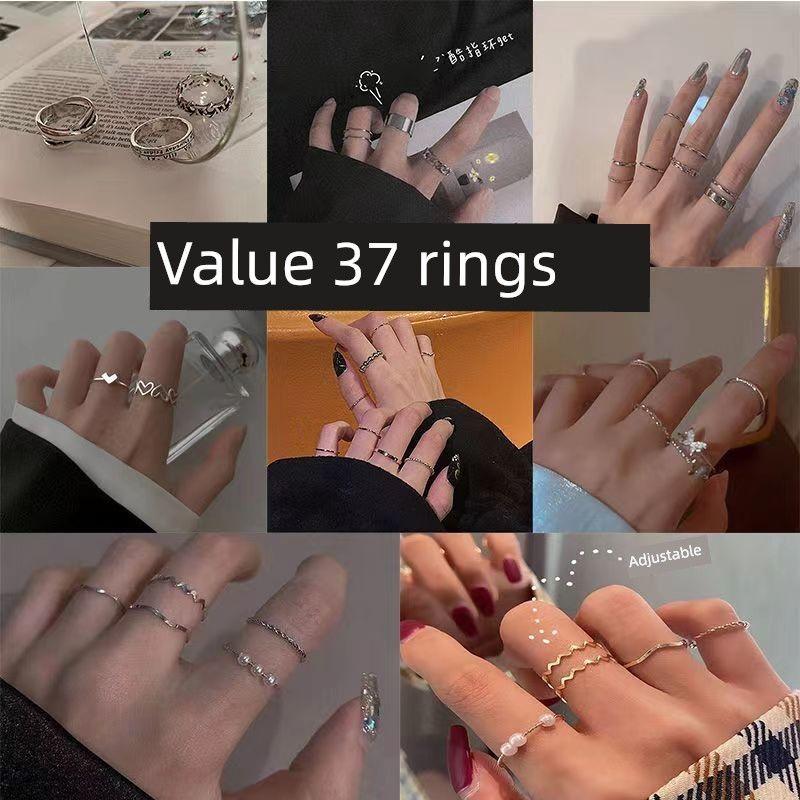 

New Arrival 37 Rings 9.9 Little Finger Ring Ring Ornament Student Combination Opening Japanese and Korean Simplicity and Personality Fashion Suit 37 rings. Adjustable opening