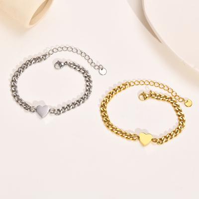 Damen Modeschmuck Armband mit Herz, Goldfarbene Edelstahl Kette Armbänder Handgelenk, Minimalistisch Einfaches Geschenk für Mädchen Schmuck