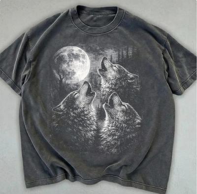 Vintage Three Wolves Moon Shirt, Retro 90s Graphic Tee, Nature Lover Comfort Colors