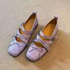 Fashion Cross Tied Buckle Flat Mary Jane Shoes Women Elegant Square Toe Shallow Ballet Flats Comfortable Soft Sole Casual Shoes