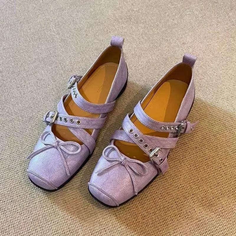 Fashion Cross Tied Buckle Flat Mary Jane Shoes Women Elegant Square Toe Shallow Ballet Flats Comfortable Soft Sole Casual Shoes